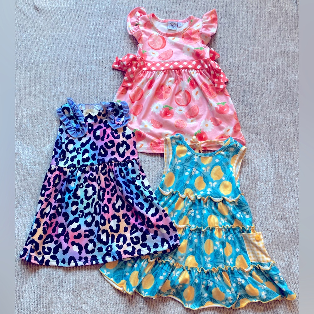 Dress Lot Marie Nicole Flowers‎ Citrus Fruit Animal Print XS 18-24 months